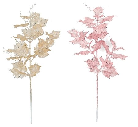 20 Inch Iridescent/Glittered Grape Leaf Spray With Sequins | Champagne & Pink Rose
