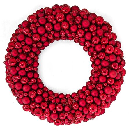36 Inch Mixed Matte/Reflective Ball Wreaths With Tinsel | Red, Gold, Or Silver