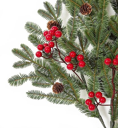 30 INCH NATURAL TOUCH Outdoor  FIR BRANCH WITH PINECONES AND BERRIES