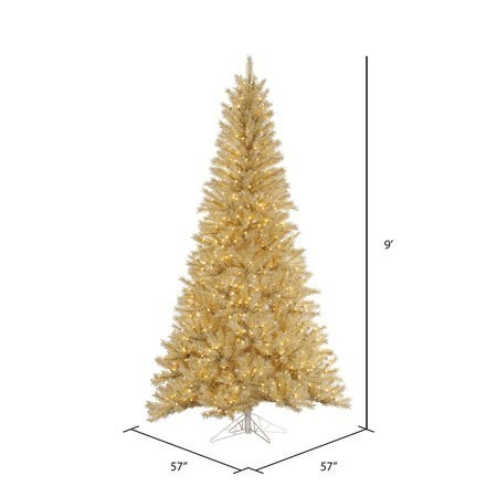 9 feet x 57 inches  Champagne/Gold Tinsel Artificial Christmas Tree with 1645 PVC Tips and 1000 Warm White Dura-lit LED Lights.