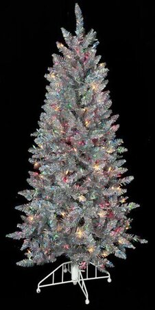SILVER IRIDESCENT TREE WITH MULTI-COLORED LIGHTS | 9 FT. TALL