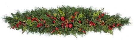 5 Foot Mixed Hampton Pine Mantelpiece with Pine Cones Berries and Balls