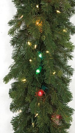 9 Foot X 16 Inch Pe/Pvc Pippa Pine Garland With Multi-Color And Warm White Led Lights