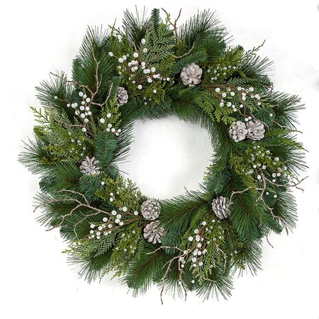 30 Inch Mixed Pvc Alban Pine Wreath | Frosted White Berries And Pine Cones
