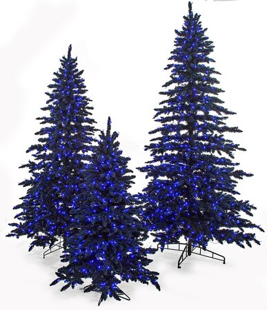 Navy Blue Flocked Marin Christmas Holiday Trees With Blue Led Lights | 5 Foot, 7.5 Foot, Or 9 Foot