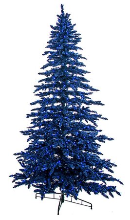 Navy Blue Flocked Marin Christmas Holiday Trees With Blue Led Lights | 5 Foot, 7.5 Foot, Or 9 Foot