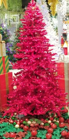 Earthflora's  Artificial Red Flocked Valentino Trees. Medium Flocked, Slim Size Trees with Red LE...