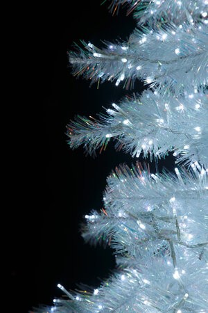 Iridescent Crystal White Slim Pine Trees with Lights | 5' to 15' Tall