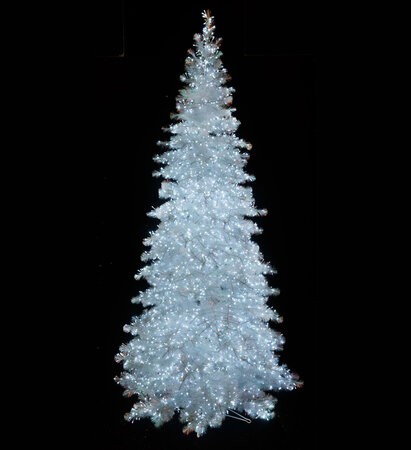 Iridescent Crystal White Slim Pine Trees with Lights | 5' to 15' Tall