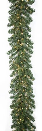 9' x 16" PE/PVC Georgia Fir Garland with LED Rice Lights