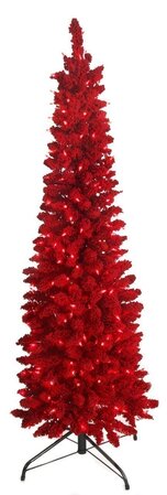 Red Flocked Valentino Pencil Trees | 5' to 9' Tall