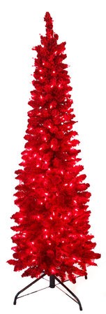 Red Flocked Valentino Pencil Trees | 5' to 9' Tall