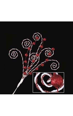 12" Candy Cane Curly Berry Pick Red/White