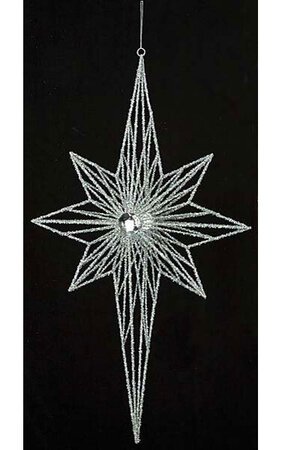 36" x 21" Tinsel Glittered Wire Star Silver