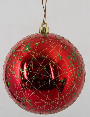 Earthflora's 4 Inch And 6 Inch Red Reflective Ball With Line And Sequin Pattern - Red/silver Or Red/green