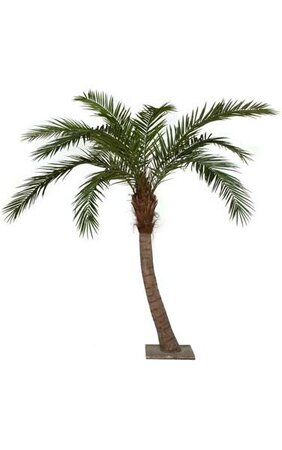 9.5' Phoenix Palm Tree - Curved - Synthetic Brown Trunk - 5" Diameter - 10 Fronds - Metal Base Plate