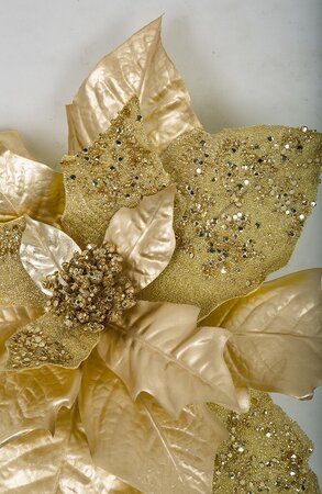 Earthflora's 22 L Inch X 17 W Inch Metallic/sequined Poinsettia Spray In Gold, Red, Champagne Gol...