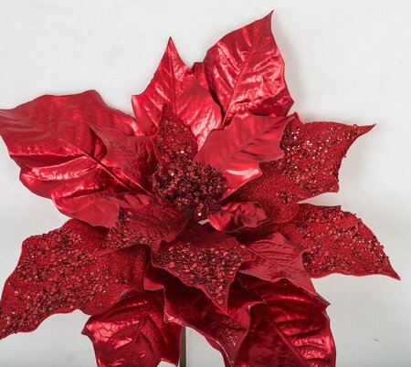 Earthflora's 22 L Inch X 17 W Inch Metallic/sequined Poinsettia Spray In Gold, Red, Champagne Gold/silver