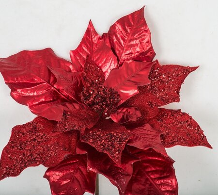 Earthflora's 22 L Inch X 17 W Inch Metallic/sequined Poinsettia Spray In Gold, Red, Champagne Gol...
