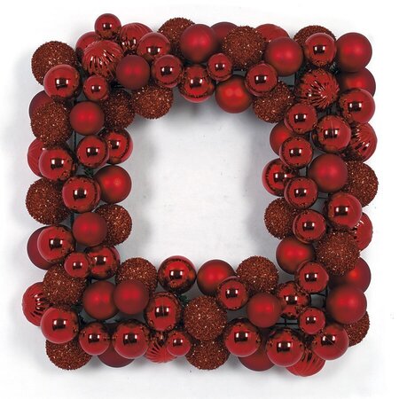 Earthflora's 24 Inch Square Mixed Ball Wreath - Red, Gold, Silver