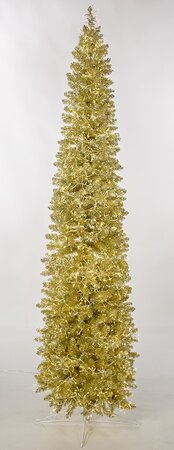 Earthflora's 5 Ft, 7.5 Ft., And 9 Ft. Sparkling Champagne Pencil Trees With Led Lights