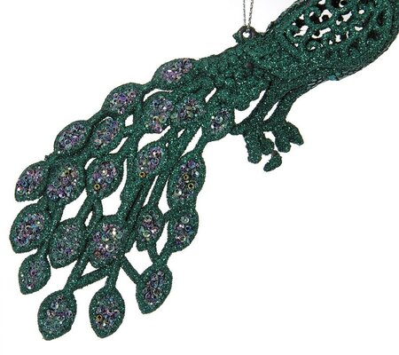 Earthflora's 8 Inch Glittered Peacock Ornament
