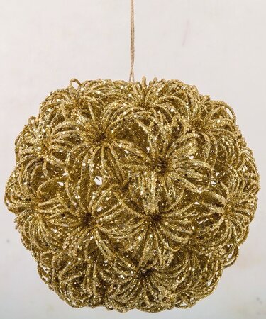 Earthflora's Glittery Fire Burst Ball Ornaments - 5 Inches Or 6.5 Inches - Champagne Or Gold Colo...