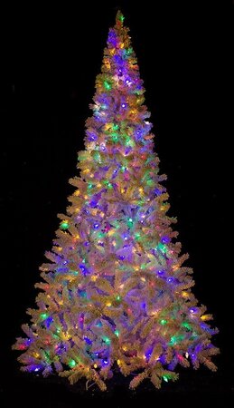 Earthflora's Medium Size Flocked Arctic Pine Trees - 7.5 Ft., 9 Ft., And 12 Ft. Tall With Mixed Warm White And Pastel Multi-color Led Lights Function - Remote Control To Set Colors