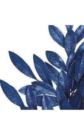 23" Glittered Bay Leaf Spray Royal Blue