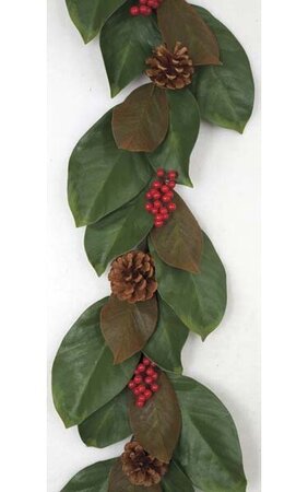 6' Magnolia Garland with Berries - Green