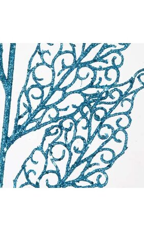 27" Glittered Leaf Spray Blue