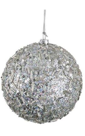 Beaded/Glittered Ball - Silver