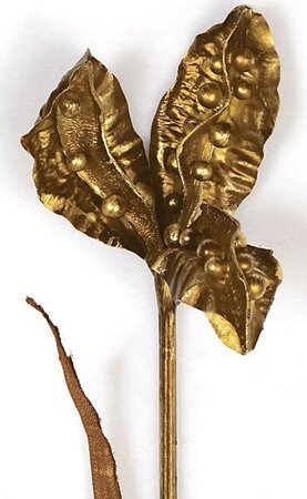 P-89000 39" Seed Pod Spray - 3 Leaves - 34" Stem - 1 Flower - Black/Gold