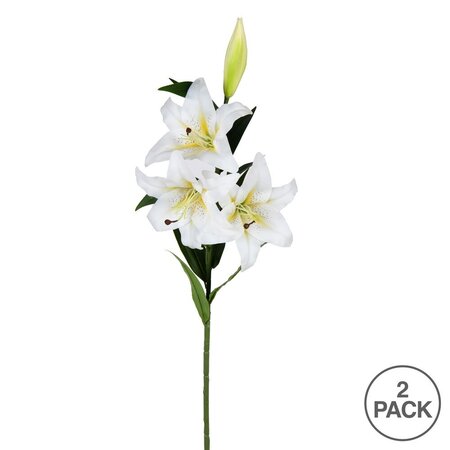 36" White/Yellow Lily Spray 2/pk
