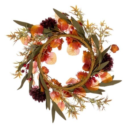 14" Orange/Burgundy Mum/Lantern Wreath