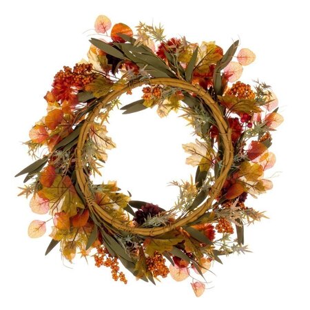 20" Orange/Burgundy Mum/Lantern Wreath