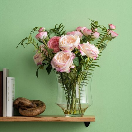 16" Dark Pink Rose In Glass Pot