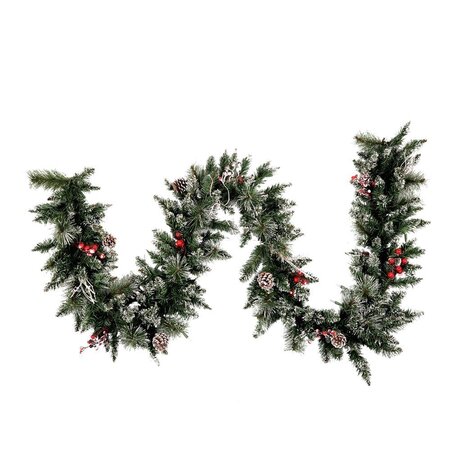 9 feet x 12 inches Snow Tipped Australian Pine and Berry Artificial Christmas Garland with 210 PVC Tips, pine cones, vines and berries