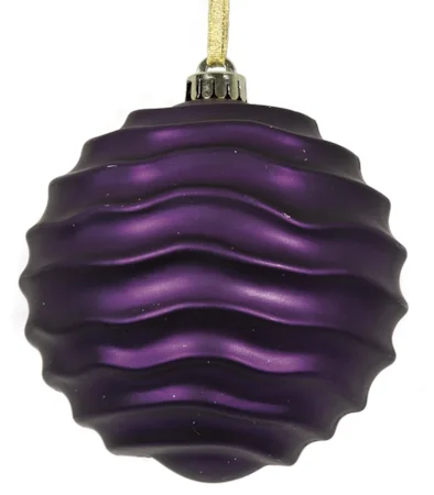 Earthflora's 6 Inch Matte Wavy Ball Ornament - Burgundy, Blue, Purple, Silver
