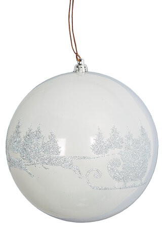 6 Inch Shiny White Glittered Deer Pattern Ball Ornament