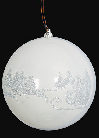 6 Inch Shiny White Glittered Deer Pattern Ball Ornament