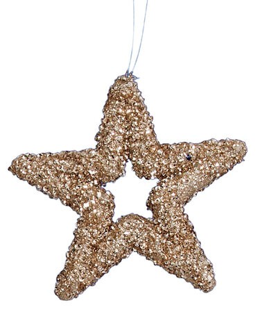 Chunky Beaded Glittered Champagne Star Ornaments | 5 Inch or 14 Inch Sizes