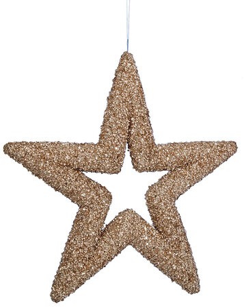 Chunky Beaded Glittered Champagne Star Ornaments | 5 Inch or 14 Inch Sizes