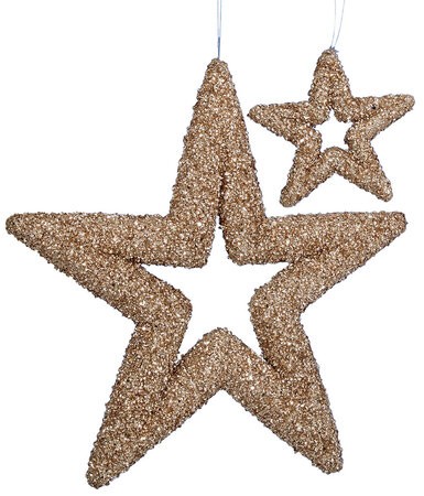 Chunky Beaded Glittered Champagne Star Ornaments | 5 Inch or 14 Inch Sizes