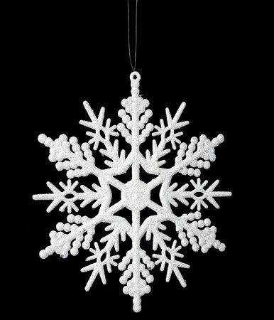 WHITE GLITTERED SNOWFLAKE ORNAMENTS | 7 INCHES OR 12 INCHES