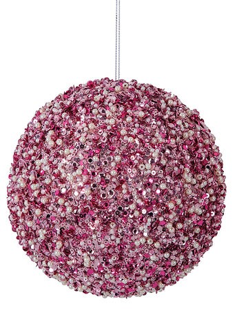 Mixed Pink Beaded Sequined Ball Ornaments | 4 Inch or 6 Inch