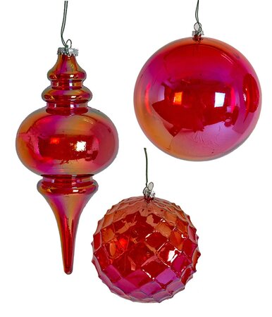 Red Iridescent Ball or Finial Ornaments | 5" Ball, 6" Ball, 10" Finial