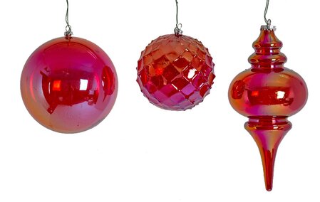 Red Iridescent Ball or Finial Ornaments | 5" Ball, 6" Ball, 10" Finial