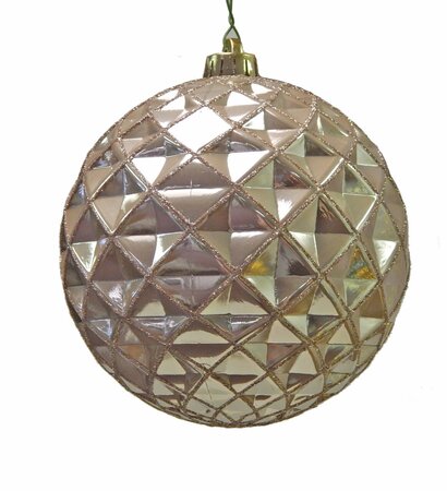 Shiny Pearled Champagne Grid Ball W/Glitter Ornaments | 4.5 Inches, 6 Inches, And 8 Inches