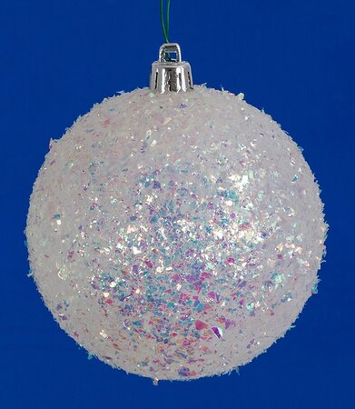 White/Iridescent Glitter Tinsel Ball Ornaments | 4 Inch, 6 Inch Or 8 Inch